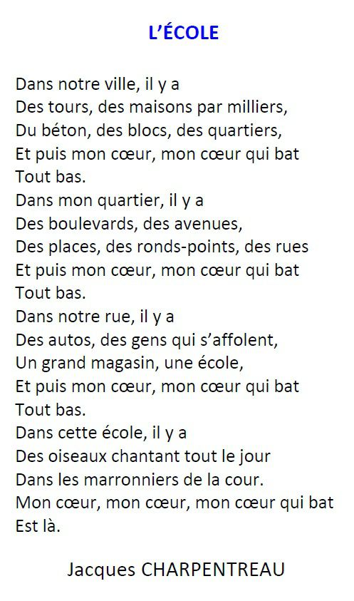poeme l'ecole