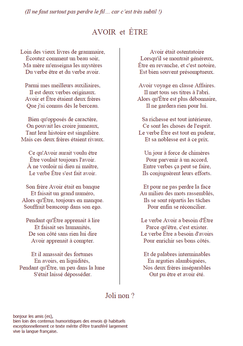 poesie avec etre et avoir