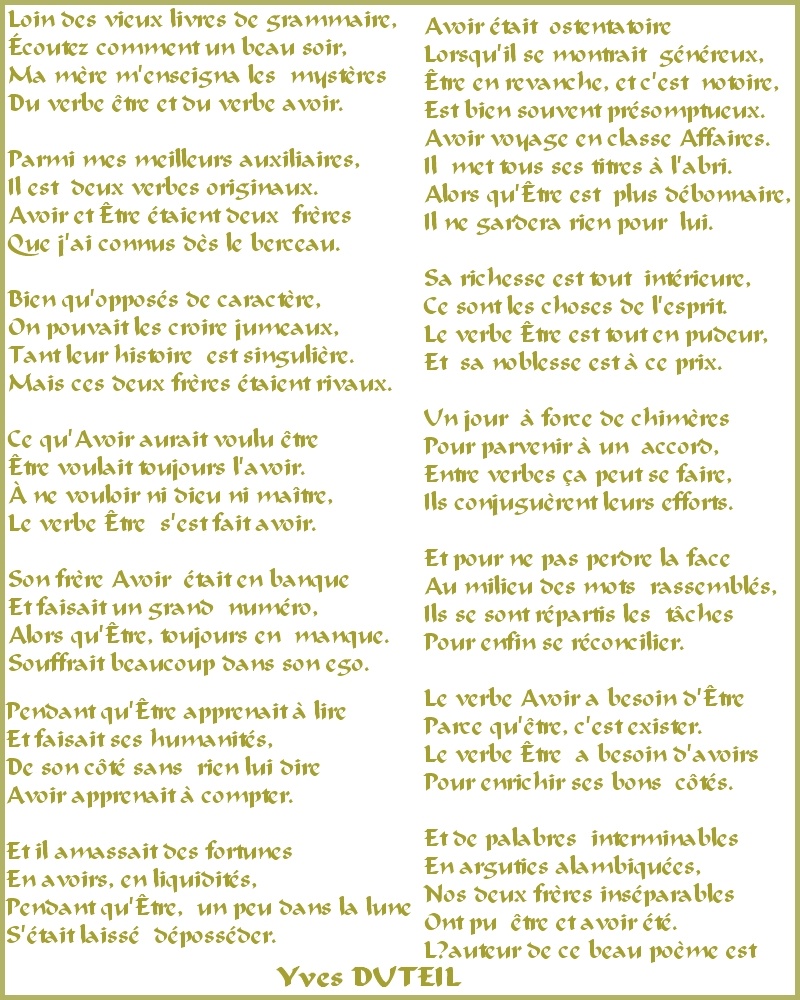 poesie avec etre et avoir