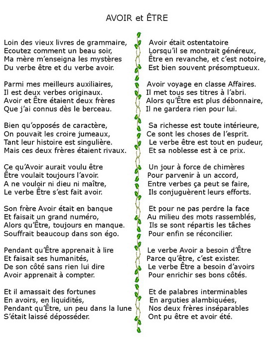 poesie avec etre et avoir